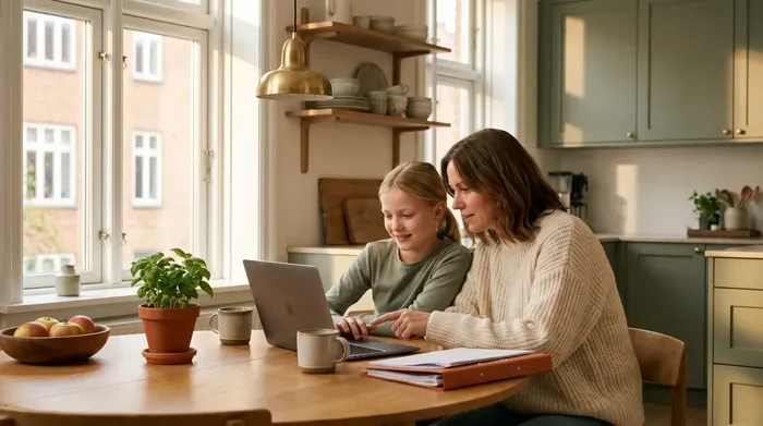 Forælder og barn med AI-lektiehjælp