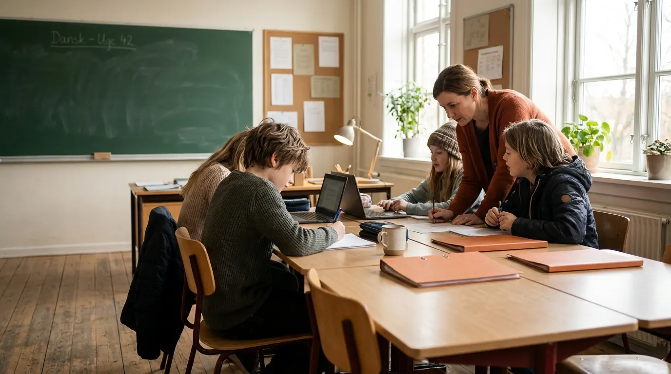Lærer hjælper elev i klasseværelset